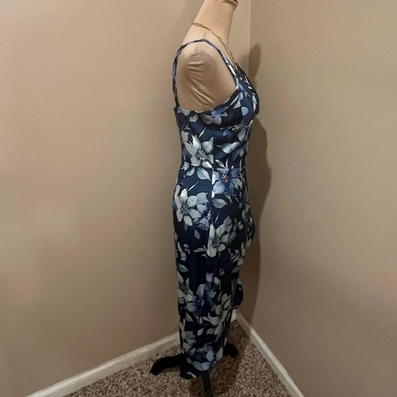 AVERIE AFINA DRAPED MIDI DRESS Teal Floral Asymmetric, Boning, size XL - Picture 4 of 12